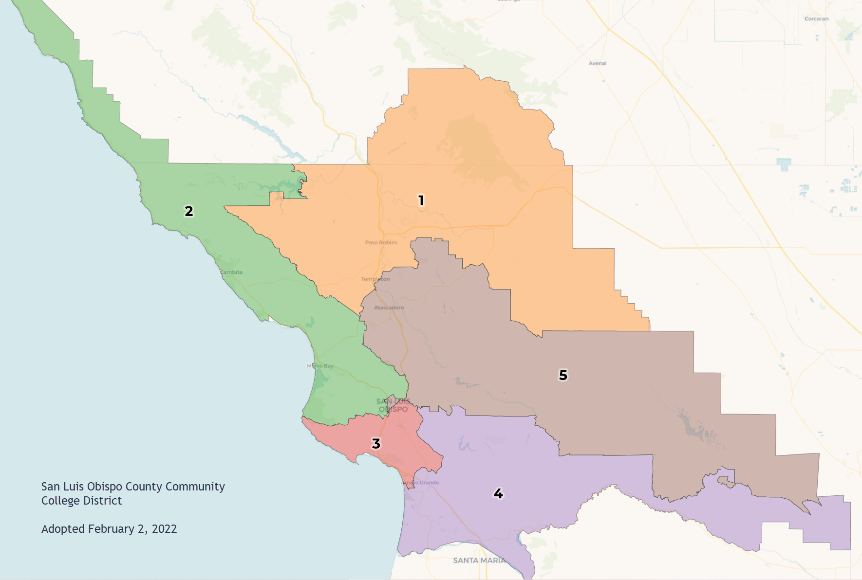 San Luis Obispo County Community College Disrict with Deliniated Trustee Areas