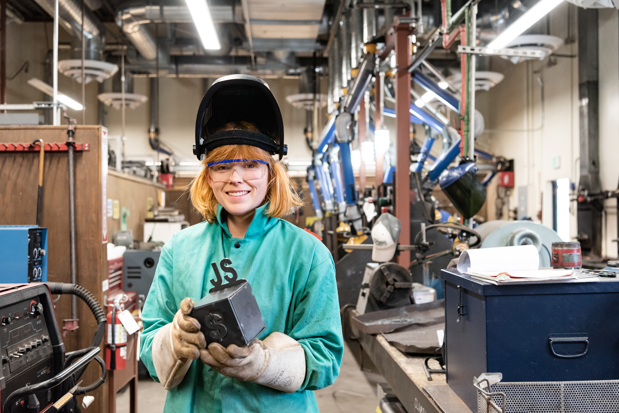 Welding female student