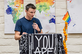 Communication studies student at podium