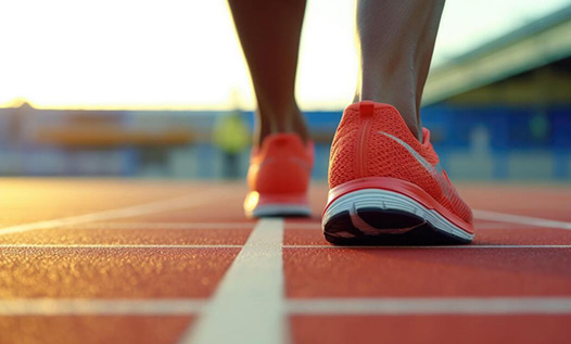 persons feet walking on track