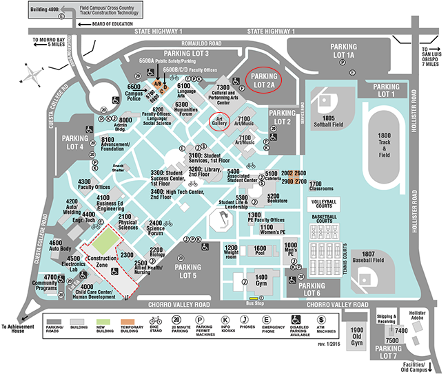 Map of Cuesta SLO Campus Highlighting Lot 2A